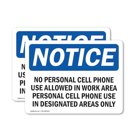 Signmission No Personal Cell Phone Use Allowed In Work, 10 in W x Rectangle, Vinyl Decal OS-2PACK-NS-D-710-L-14732